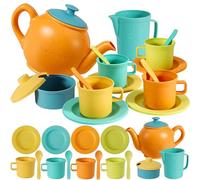 AOLEVA Set da tè per bambini per bambine piccole, fingere di giocare pomeridiano tè party set accessori da cucina giocattoli da picnic in plastica regali per bambini ragazze ragazzi bambino 3 4 5 anni