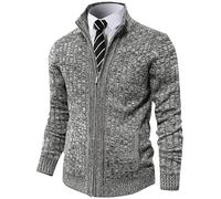 AOLI RAY - Cardigan da uomo con chiusura lampo, colletto alto, a maglia fine, con 2 tasche, L