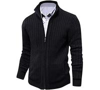 aoli ray Uomo Cardigan Maniche Lunghe Sweater Inverno Cerniera Maglione con 2 Tasche Nero M