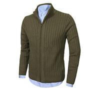 aoli ray Uomo Maniche Lunghe Cardigan Inverno Cerniera Maglione con 2 Tasche Army Green L