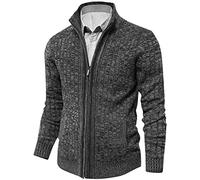 aoli ray Uomo Maniche Lunghe Cardigan Inverno Cerniera Maglione con 2 Tasche Grigio S