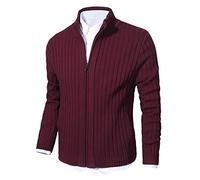 aoli ray Uomo Maniche Lunghe Cardigan Inverno Cerniera Maglione con 2 Tasche Rosso L