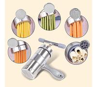 Aolidsive Macchina per Pasta in Acciaio Inossidabile, Macchina per Tagliatelle a Funzionamento Manuale con 5 Teste di Stampo, per Uso Domestico e Al Ristorante