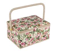 Aolidsive Scatola Artigianale per Cesto da Cucito con Stampa Floreale in Tessuto per Donna, Organizer Portatile con Maniglia per Forniture da Cucito Domestiche
