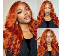 Aolisox Offerte di liquidazione Parrucche frontali in pizzo arancione zenzero da 32 pollici capelli umani 13x4 onda del corpo HD pizzo frontale senza colla capelli umani Pre pizzicati attaccatura dei