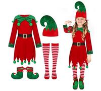 AOLIUP Costume da elfo di Natale, per bambine, costume da aiutante di Babbo Natale, vestito da elfo (8-9)