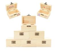 AolKee 6 mini scrigno del tesoro con coperchio in legno, fai da te, piccola scatola di legno con coperchio e chiusura in metallo, per compleanno dei bambini, cassette in legno per fai da te, copertura