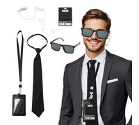 AolKee 6 pezzi costume da agente segreto per bambini, uomini in nero accessori costume con occhiali da sole neri, cravatta, accessori per costume da agente cosplay accessori per feste per uomini,