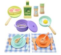 Aolkee Set da tè in legno per bambini, accessori da cucina in legno, giocattolo da cucina con stoviglie e piatti, Montessori Kid, giocattolo da gioco di ruolo per 3 4 5 6 anni