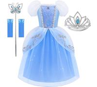Aolliya Abito da principessa Cenerentola per ragazze con maniche a sbuffo, vestito elegante per Halloween, cosplay, carnevale, blu