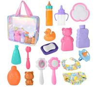 Aolso 18PZ Accessori per Bambole, Biberon Magico per Bambini e Ciucci, Set di Piatti e Posate per Bambole, Set Accessori Bagno per Bambola, dal Momento della Pappa a Quello del Bagnetto, Idee Regalo