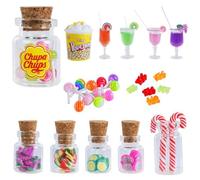 Aolso 28 Pezzi Cibo e Bevande in Miniatura per la Casa delle Bambole, Accessori Casa delle Bambole, Mini Succhi da Cocktail, Lecca-Lecca, Popcorn, Fette di Frutta