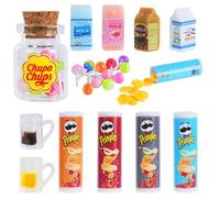 Aolso 30 Pezzi Cibo e Bevande in Miniatura per la Casa delle Bambole, Accessori Casa delle Bambole per Bambini, Mini Latti, Lecca-Lecca, Barattolo, Birre, Patatine