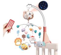 Aolso Carillon Elettronico per Culla e Lettino,Telecomando Scatola Musicale con 317 Melodie,Rotanti Giocattoli per Neonati,Telecomando Funzione di Cronometraggio con Proiettore e Musica, Coniglio-Rosa