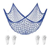 Aolso Decorazione A Rete Da Pesca, 100 X 200 Cm Rete Da Pesca, Natura Rete da Pesca Decorazione Murale Fotografica con Conchiglie, per Ristoranti, Casa e Bar Tema，Blu