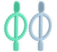 Aolso Dentizione Neonati Giocattolo, 2 Pezzi Massaggiagengive Per Neonati Doppia Testa, Massaggiagengive Per Bambini Favorisce Il Senso Visivo E Le Capacità Motorie, Lenire I Bambini, Blu E Verde