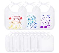 Aolso Diy Bavaglini Bambini, Body a Maniche Corte in 100% Cotone | Set di Gilet Bianco con Bodys a Maniche Corte, Bavaglie Neonato, 22 Stencil e 12 Penne, per Dipingere, Giocare e Mangiare