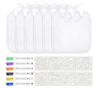Aolso Diy Bavaglini Bambini, Body a Maniche Corte in 100% Cotone | Set di Gilet Bianco con Bodys a Maniche Corte, Bavaglie Neonato, 22 Stencil e 12 Penne, per Dipingere, Giocare e Mangiare