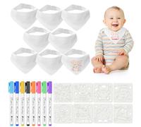 Aolso Diy Bavaglini Bambini, Body a Maniche Corte in 100% Cotone | Set di Gilet Bianco con Bodys a Maniche Corte, Bavaglie Neonato, 22 Stencil e 12 Penne, per Dipingere, Giocare e Mangiare