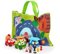 Aolso Giocattoli per auto con camion dei cartoni animati con tappetino da gioco/borsa di stoccaggio, set di giocattoli per veicoli da costruzione 11 pezzi, giocattoli per bambini per ragazzi e ragazze