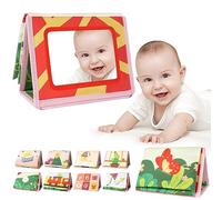 Aolso Libro morbido per il tempo della pancia per neonati, libro di attività a doppio lato, giocattoli per la pancia per neonati da 0 mesi +, include specchio sicuro per bambini, texture increspate e