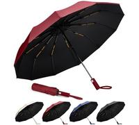 Aolso Ombrello Pieghevole Antivento a 12 Costole, Chiusura Automatica Ombrello Pieghevole, Ombrelli Pieghevole Compatto Anti-Tempesta, UPF>50+ Ombrello da Sole,Anti UV(Rosso Vinaccia)