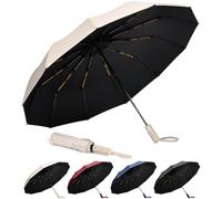 Aolso Ombrello Pieghevole Antivento a 12 Costole, Chiusura Automatica Ombrello Pieghevole, Ombrelli Pieghevole Compatto Anti-Tempesta, UPF>50+ Ombrello da Sole,Anti UV(Beige)