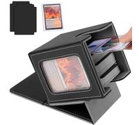 Aolso Scatola per mazzi comandante, scatola di immagazzinaggio per carte Magic Commander, magnetica in pelle PU fino a 100 doppio polsino carte, 2 divisori 1 toploader 1 borsa portaoggetti, grigio