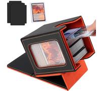Aolso Scatola porta carte per MTG Commander, custodia magnetica per carte con 2 divisori, 2 caricatori dall'alto e 1 borsa per dadi, in pelle PU, adatta a 100 carte a doppia manica, arancione
