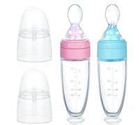 Aolso Set 2 Cucchiai Dosatori in Silicone per Alimenti per Bambini, Cucchiaino Svezzamento Silicone, Biberon con cucchiaio, per uso alimentare sicuro- senza BPA