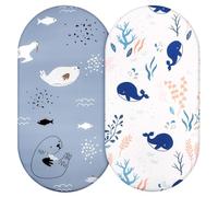 Aolso Set Lenzuola Culla 2 Pezzi, Lettino 100% Cotone Carrozzina Neonato, per culle con sbarre e letto singolo bambino 84x41cm-Blue Whale/Seal