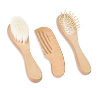Aolso Spazzola Per Capelli Per Neonati, 3 pezzi Spazzola di Capelli del Bambino e in Legno Pettine, Spazzola di Lana, Pettini per Bebè Set, per Bambini per il Bagnetto del Bambino