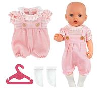 Aolso Vestiti per Bambole per New Born Baby Doll, Abiti per Bambolotti 35-45CM, Salopette a Maniche Corte per Bambole, con 1 Paio di Calzini e 1 Gruccia (Bambola Non Inclusa)