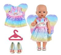 Aolso Vestiti per Bambole per New Born Baby Doll, Abito per Bambolotti 35-45CM, Vestito Stampa con Ala, con 1 paio di Scarpa e 1 Gruccia (Bambola non Inclusa)