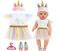 Aolso Vestiti per Bambole per New Born Baby Doll, Abito per Bambolotti 35-45CM, Vestito Stampa con Cappello, con 1 paio di Scarpa e 1 Gruccia, Unicorno (Bambola non Inclusa)