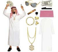 AOMAIGAD Costume da Sceicco Arabo per Uomo, Déguisement Arabe Cheik per Carneval, Vestito Arabo con Accessori, Costume Sceicco Uomo, per La Testa Carnevale, Feste, Cosplay (L)