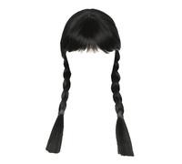 AOMAIGAD Mercoledì Addams Parrucca con frangia, lunga nera doppia intrecciata, cosplay, feste, carnevale, Halloween