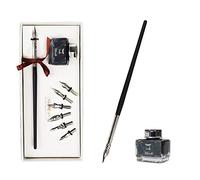 AOMAYLL Set di penne calligrafiche in legno, Stilografica Retrò Set Scritturaflaconi di inchiostro e pennini, con 5 pennini e inchiostro nero, ideale per principianti e adulti