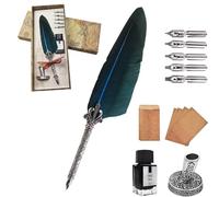 AOMAYLL Set di penne con inchiostro piuma, penna a immersione vintage, penna calligrafica con 5 pennini e inchiostro nero, perfetto per principianti di calligrafia (con inchiostro)