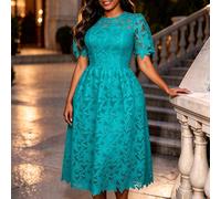 AOMEI Elegante & Affascinante Abito Lungo da Donna con Pizzo Traforato Verde Lago e Motivo Floreale A-Line, Abito da Festa & Matrimonio, Stagione di Ritorno a Scuola e Laurea, Festa Serale Formale L,M