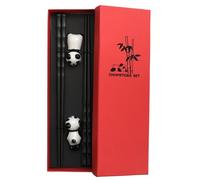 Aomhrek Bacchette Cinesi Riutilizzabili, 2 Paia di Bacchette con Porta Bacchette Panda in Ceramica, Bacchette Sushi per Bambini e Adulti, Ideale per Sushi, Noodles, Regalo Elegante (nere)