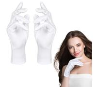 Aomig 2PZ Guanti Nylon Bianchi 3 Fili, Traspiranti per Cerimonia, Polizia, Abito da Sera, Banchetti