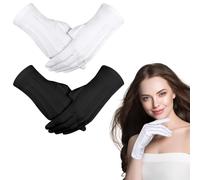 Aomig 2PZ Guanti Nylon Bianchi, Design a 3 Fili, Cuciti, Traspirante Cerimonia, Guanti per Abiti, Polizia, Abito da Sera, Banchetti Corti, Esaminando Gioielli