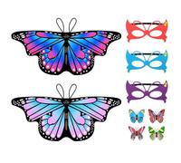 Aomig Ali di Farfalla per Bambini, Costume Fata Bambina, Ragazze Scialle Farfalla con Maschera e Fascia, Butterfly Wings Costume Corto, Mantello*2+Maschera*3+Forcina*4 (9PZ-Blu e Rosa)