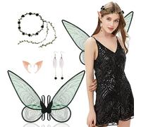 Aomig Ali Fata Adulto, Ali Nere, Set Orecchie Elfiche, Orecchini, Cerchietto, Elfo per Carnevale, Feste, Cosplay, Halloween