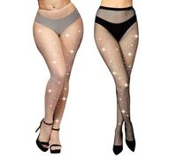 Aomig Calze a Rete Donna Brillantini Sexy, Collant con Strass e Glitter, Leggings a Vita Alta per Spettacoli Halloween - Nero+Colore Pelle