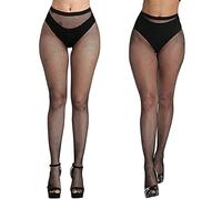 Aomig Calze a Rete Nere - 2 Pezzi Collant da Donna, Sexy Elastiche a Vita Alta (Mini Rete)