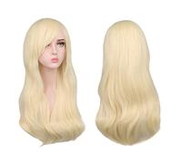 Aomig Capelli Lunghi Mossi Ricci, 3 Pcs Parrucca Bionda Lunga Parrucca Bionda Riccia con Occhiali e Retine per Parrucche, Parrucche a Onde Lunghe Parrucca Sintetica per Cosplay, Festa, Uso Quotidiano