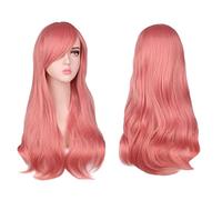 Aomig Capelli Ricci parrucco Rosa Lungo, 3 Pcs Rosa Ondulé con Occhiali e Retine, Parrucche a Onde Lungo, Parrucca Sintetica per Festa, Uso Quotidiano