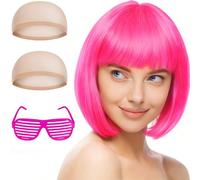 Aomig Caschetto Colorato Set Parrucca con 2 Cappucci, Parrucche a Spalla Bob per Spettacolo, Carnevale, Halloween e Feste